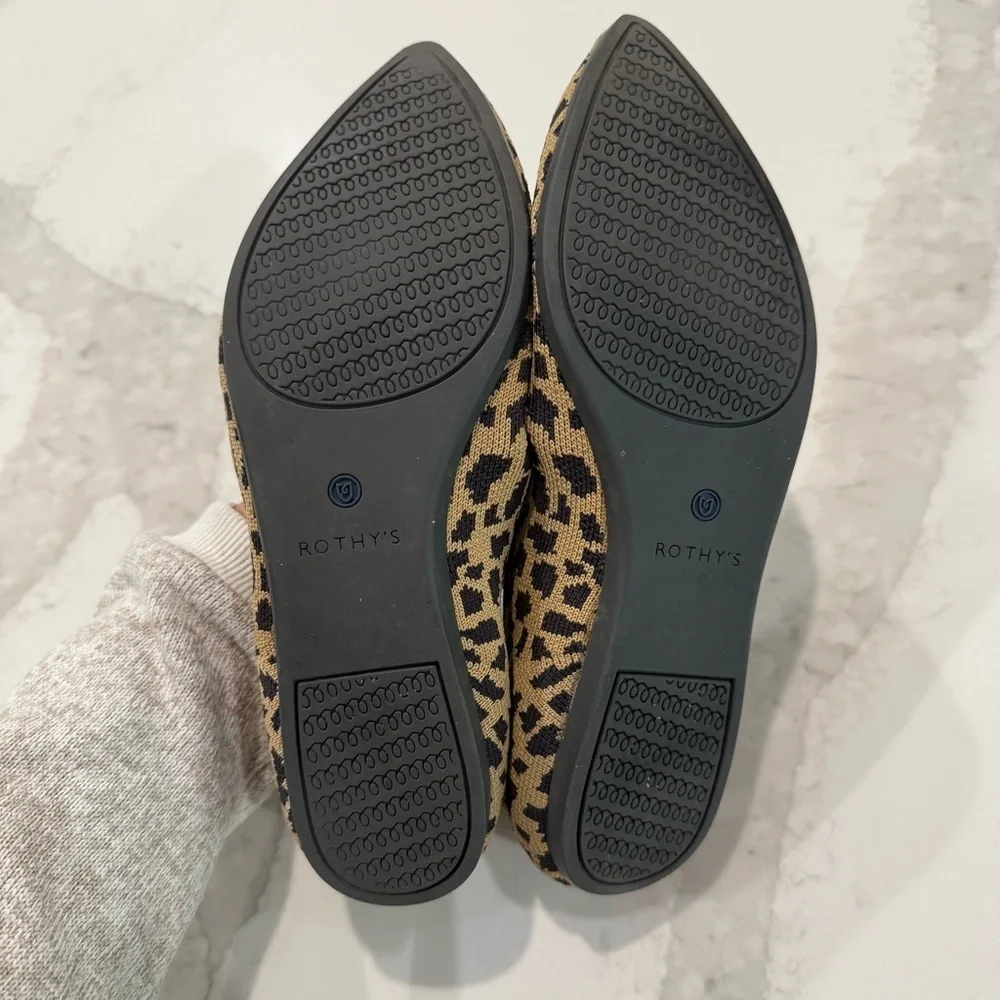 Rothy's Retired “The Point” Pointed Leopard Print Slip On Ballet Flats Womens 10 - Picture 6 of 8